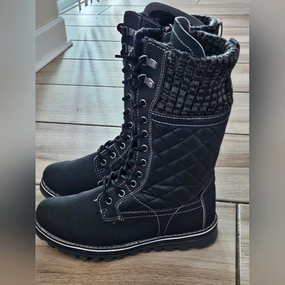 Polar Products Winter Snow Boots Women's Size 7 Black Quilted Lace Up Insulated. - Picture 3 of 11